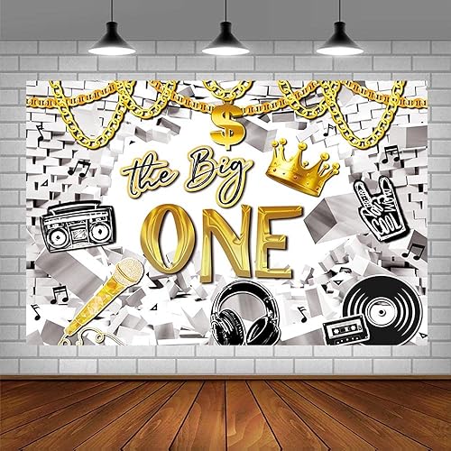 Miniatura 3 de Telón de fondo de 1er cumpleaños de Hip Hop de 7 x 5 pies para niño y niña, Our Notorious is The Big One Fondo de fotografía Old School Rap The Big