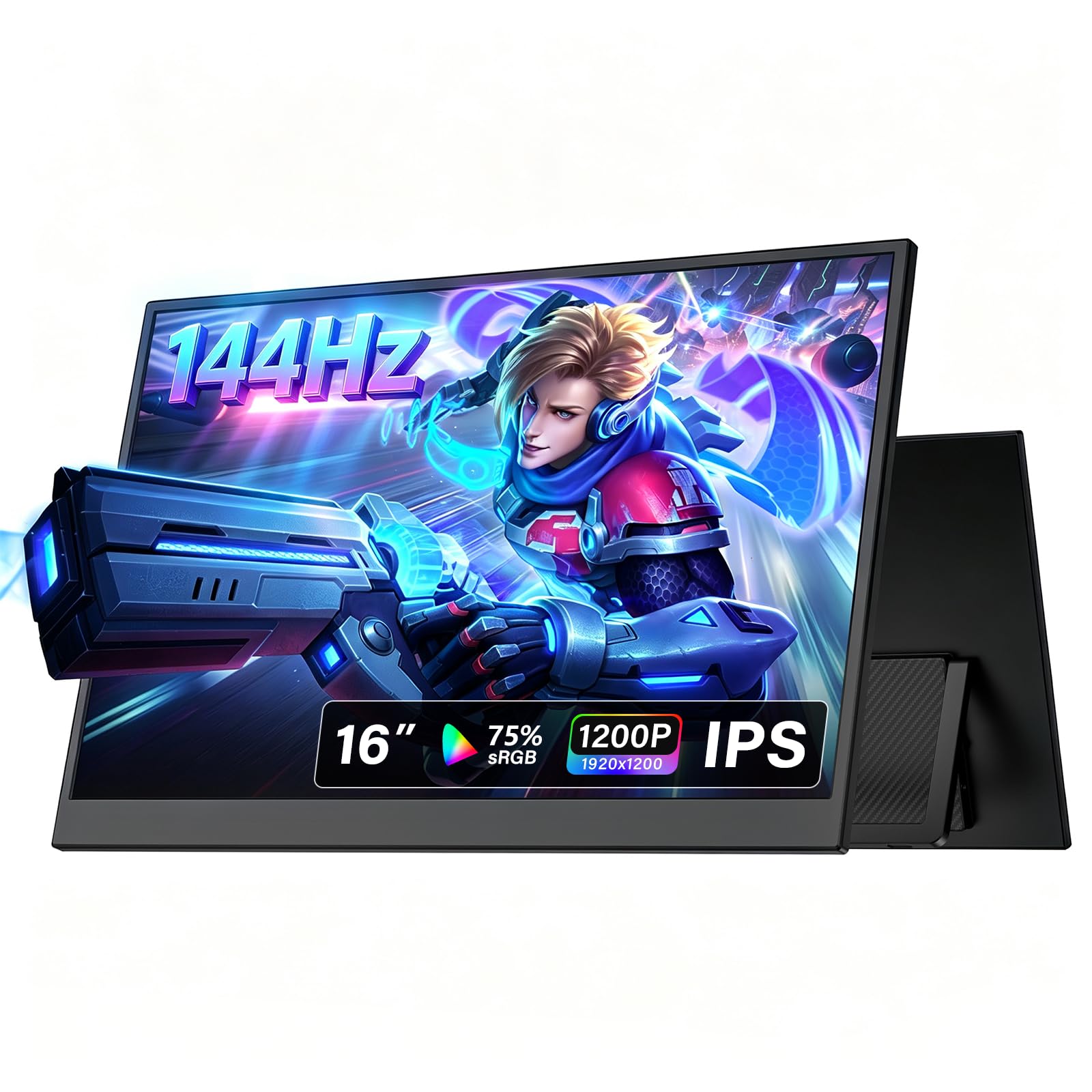 16 Inch Portable Mobile Monitor 144Hz USB-C, 120Hz HDMI, 1200P IPS Kickstand Travel Monitor for Laptop MacBook PC Xbox PS4/5 Gaming Monitor, Built-in Speakers