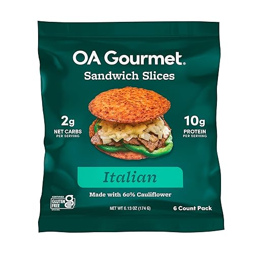 Outer Aisle Pan de coliflor  Pan de sándwich de coliflor "italiano" Keto, sin gluten, bajos en carbohidratos  Paquete de 5  30 Thins  Italiano