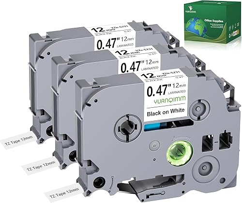 Miniatura 1 de Paquete de 3 cintas Tze-231 de 0.472 in 0.47 laminadas blancas compatibles con Brother P Touch, cinta de etiquetas TZe TZe231 para cubo PT D200 D210