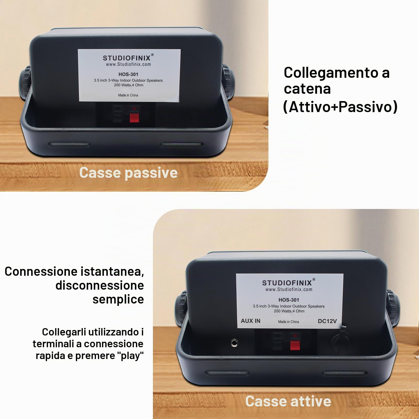 STUDIOFINIX Altoparlanti Bluetooth 200W 3 Vie 3,5 Pollici Impermeabili Marine con Montaggio a Parete Nero