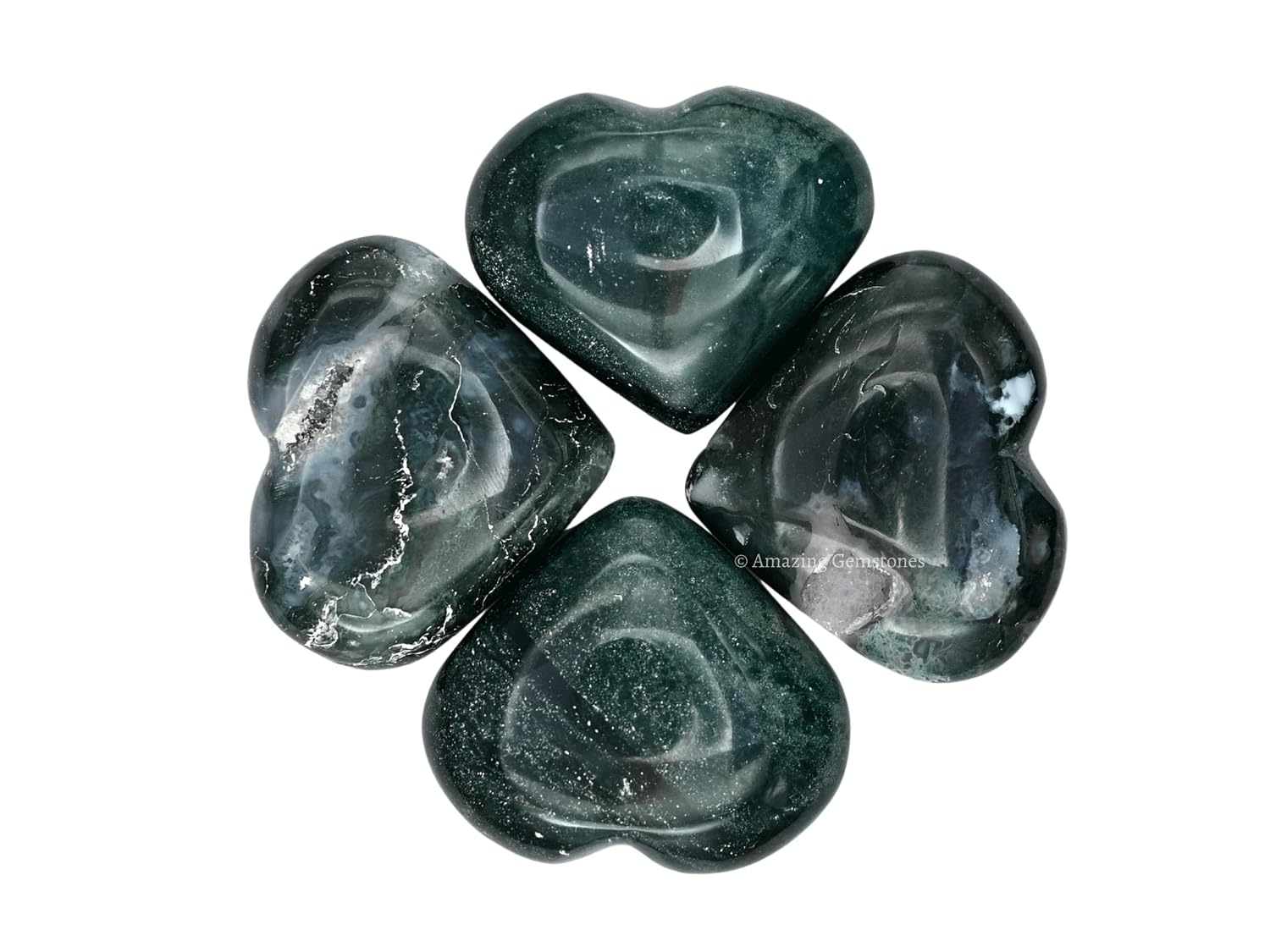Moss Agate Crystal Heart Palm Stone - Pocket Massage Worry Stone for Natural Body Chakra Balancing, Reiki Healing and Crystal Grid - Image 3