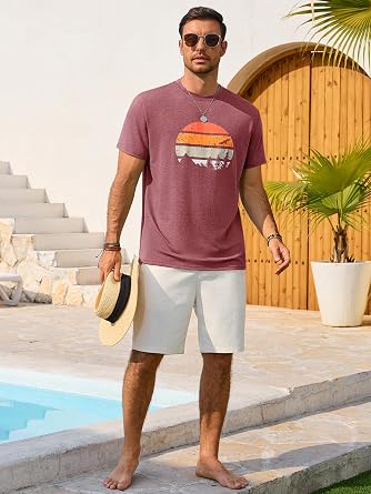 Runcati Mens Short Sleeve T-Shirts Casual Graphic Printed Tee Tops Crewneck Summer Beach Hawaiian Vintage Shirt