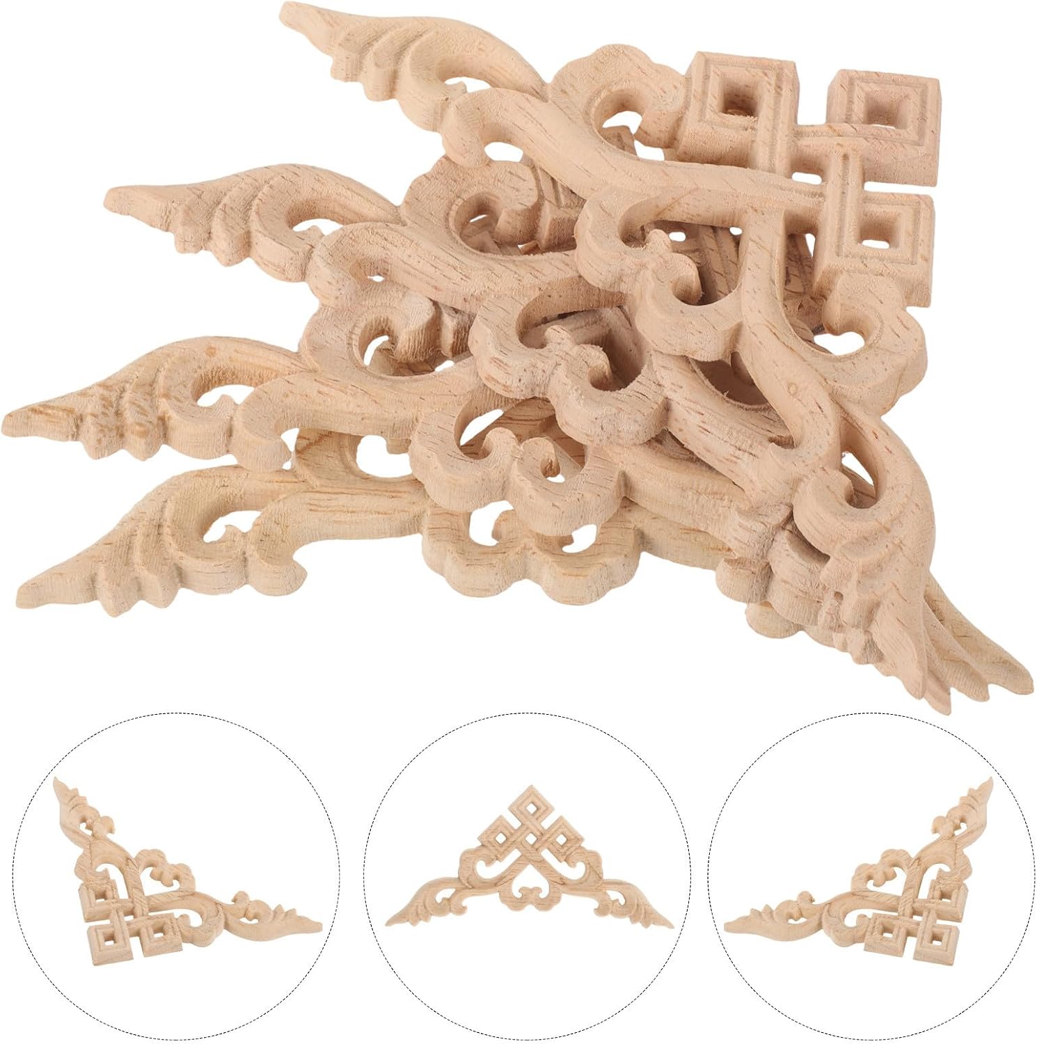Outanaya 4pcs Wood Carved Applique Decorative Wood Trim for Furniture and Windows Easy to Paint and Install for Creative Home Decoration