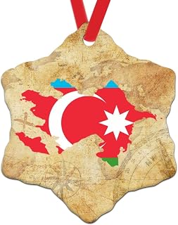 Swavecat World Traveler Gift Christmas Ornament for Kids Azerbaijan Flag Ceramic Ornament Xmas Keepsake Azerbaijan Gift Decorative Christmas Ornament Porcelain New Year Gift