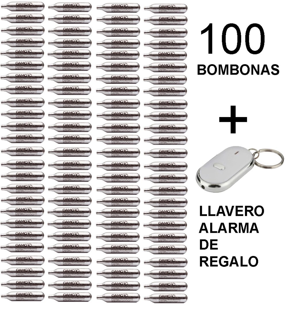 Outletdelocio Pack 100 bombonas co2 12gr. Multimarca para Pistolas y carabinas + Llavero Alarma de Regalo