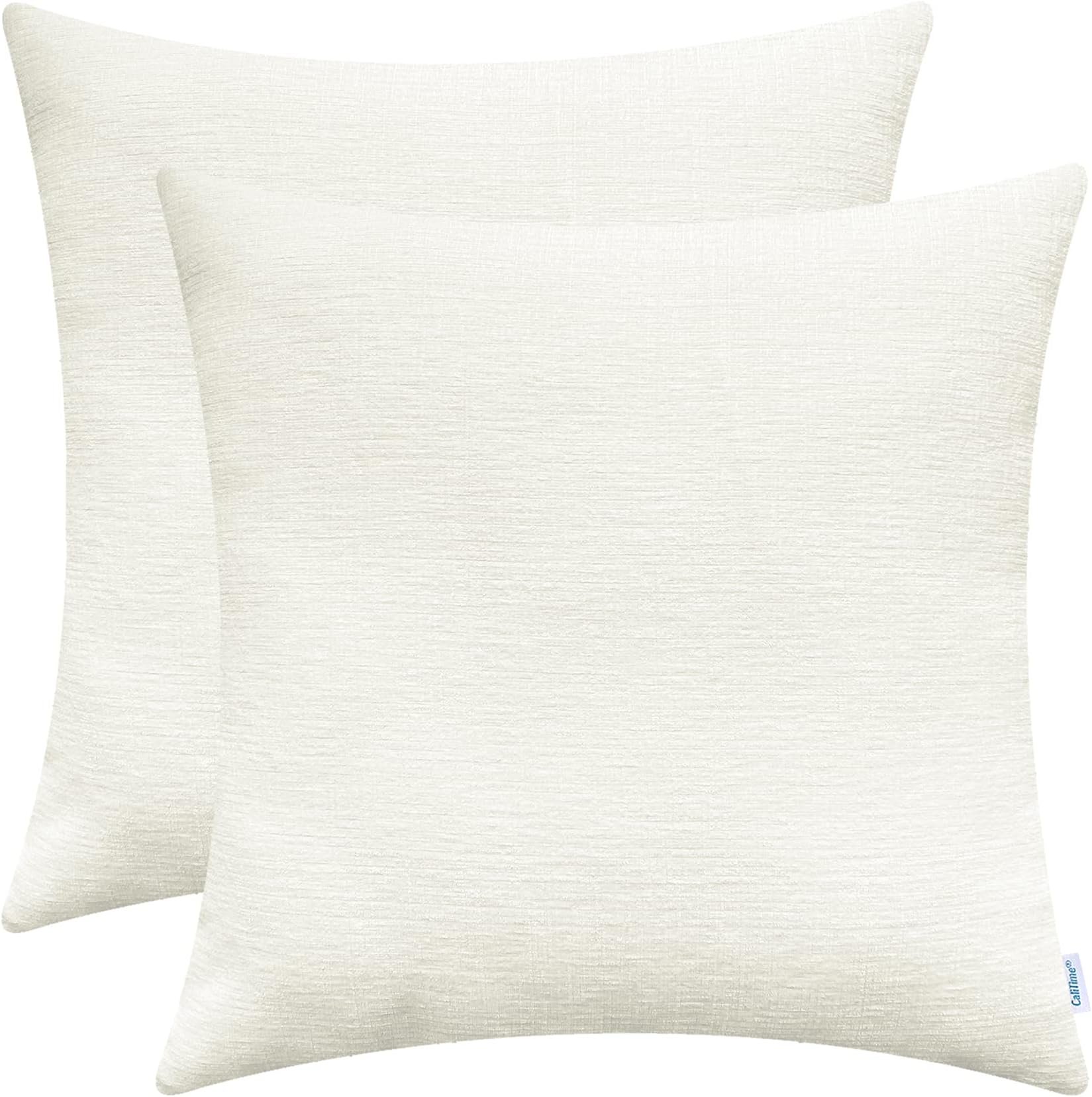 CaliTime Cushion Covers 2 Pack 40cm x 40cm Cream Solid Dyed Soft Chenille Throw Pillow Cases