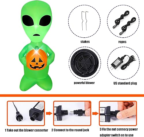 Miniatura 5 de Alienígena inflable de Halloween de 4 pies con decoraciones de calabaza con iluminación LED para fiesta de Halloween, decoración de jardín interior
