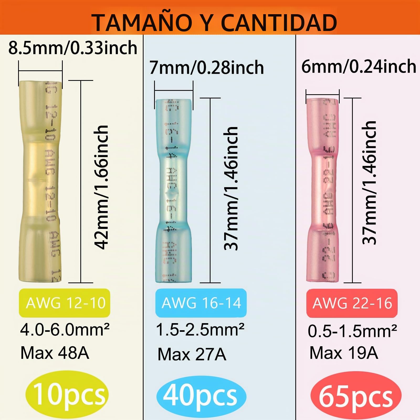 115pcs Terminales Eléctricos Termorretráctiles, Conectores Alambre Impermeables, Conectores Termorretráctiles de Grado Marino de Empalme a Tope Impermeables