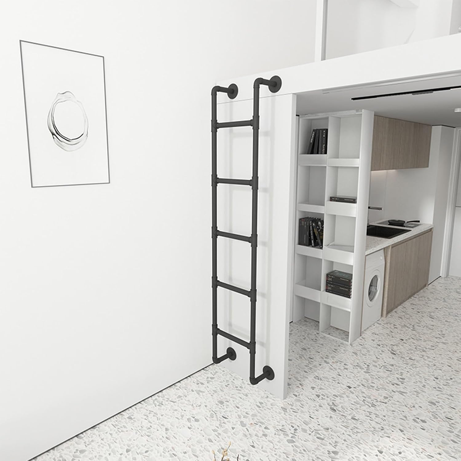 Loft Ladder, Heavy Duty Iron Pipe Climb Ladder for Bunk Bed, Emergency Egress Ladder for Dorm, Library, Deck, RV