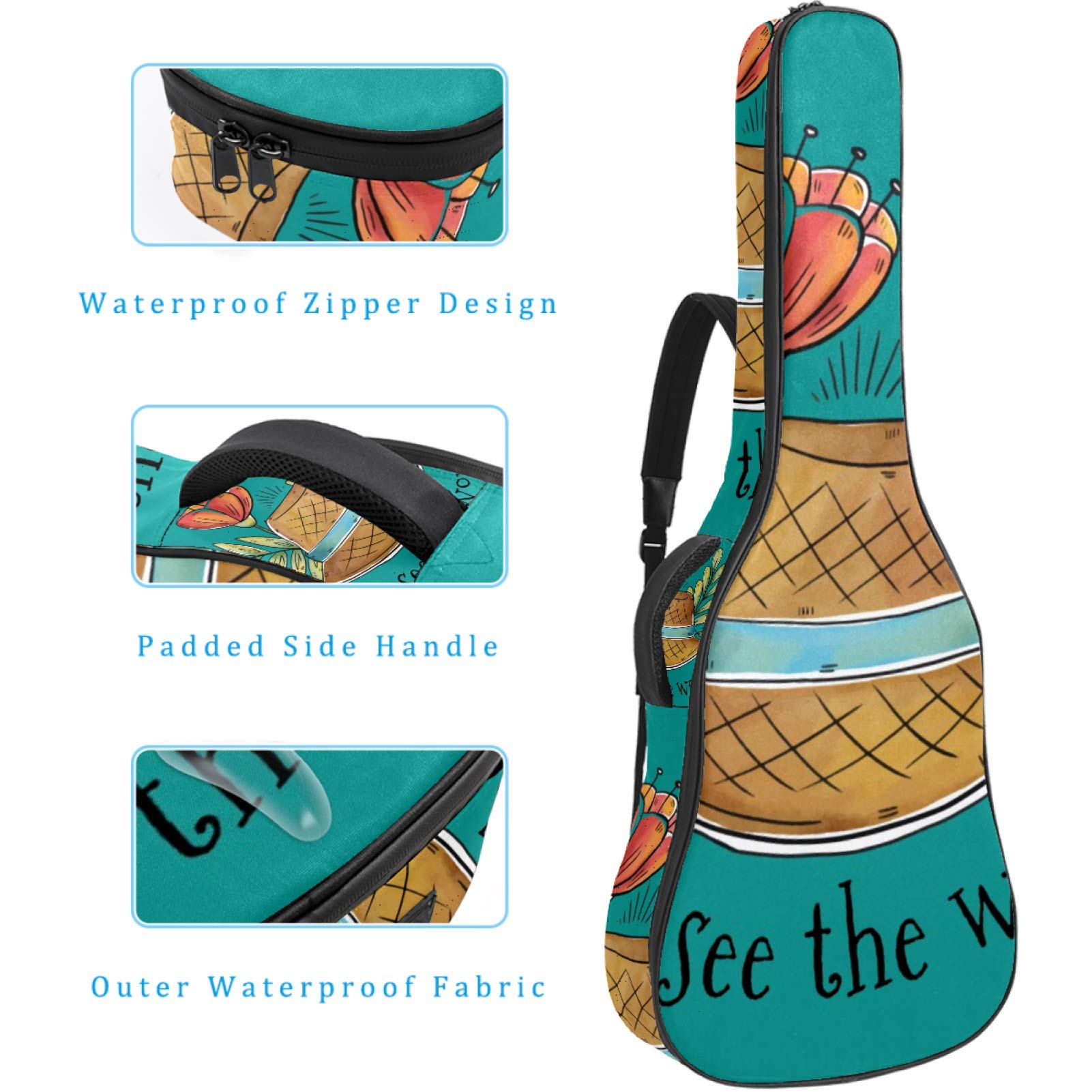 Borsa Per Chitarra Impermeabile - Zaino O Trasporto A Mano, Tessuto Scozzese Rosso/Verde - Foto 12