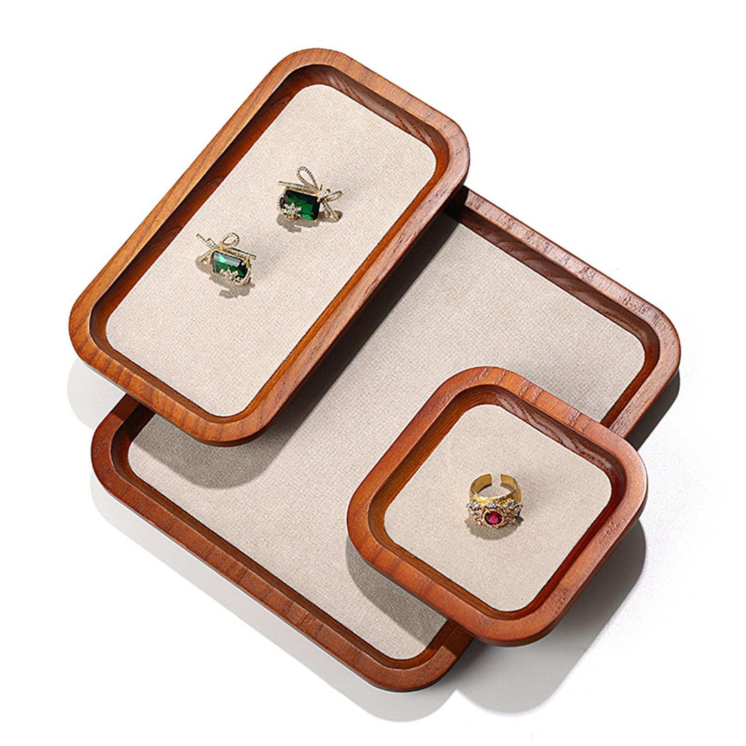 Ensemble de 4 plateaux rangement bijoux, plateau présentation bois massif