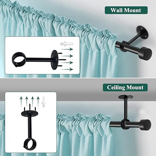 Miniatura 10 de Soportes de barra de cortina de techo, soporte de barra de cortina resistente de 1 pulgada, soporte de barra de cortina de montaje en techo negro,