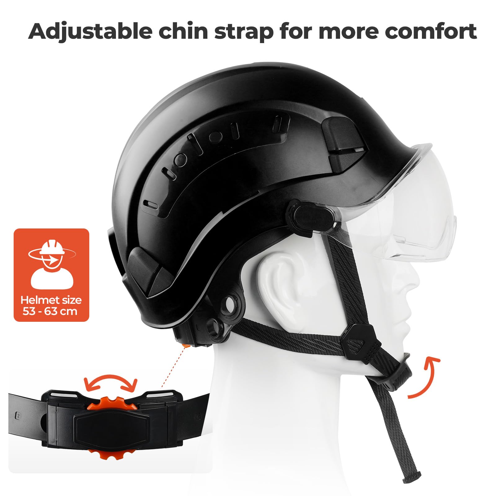 Casque de Sécurité, Casques de Protection EN397 avec Visière et Bandeau Absorbant, 53 à 63 cm Tour de Tête Réglable, Matériau ABS Résistant pour Hommes Femmes