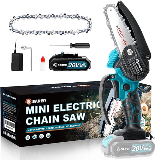 Saker Mini Chainsaw,4 Inch Portable Electric Chainsaw Cordless,Handheld Chain Saw