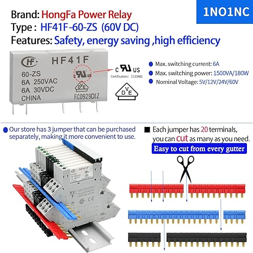 Miniatura 27 de Relé de potencia miniatura 12V CC/AC HF41F/12-ZS 5 pines 1NO 1NC 6A SPDT, base de enchufe con indicador LED 41F-1Z-C2, con carril DIN, 3 relés