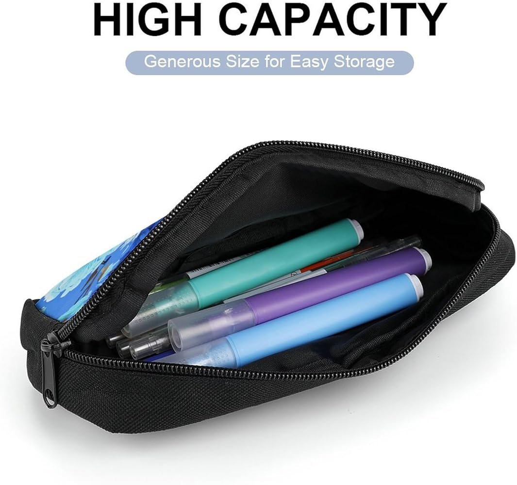 Rosojodg Blue Pencil Case, Portable, Cherry Floral Pattern, Storage Bag - View #2