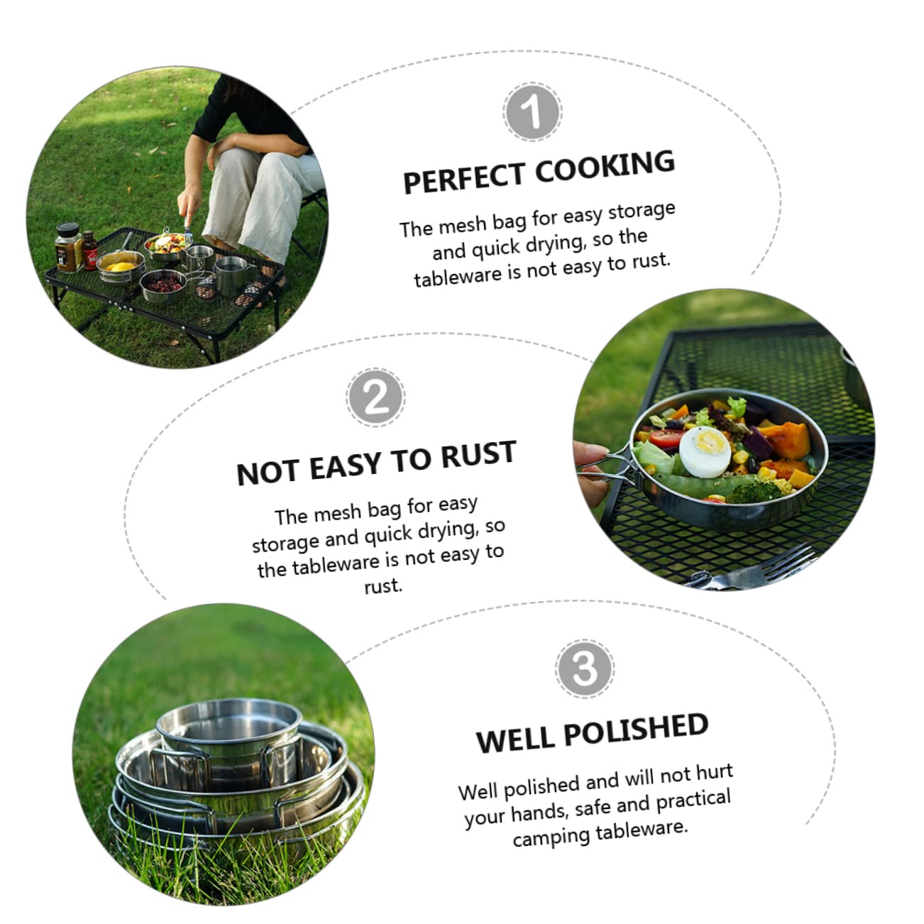 Ensemble de Vaisselle de Camping Portable 5 Pièces en Acier Inoxydable | Poignée Pliable, 1 Set Casserole, Grand Bol, Petit Bol, Grosse Tasse et Petite Tasse