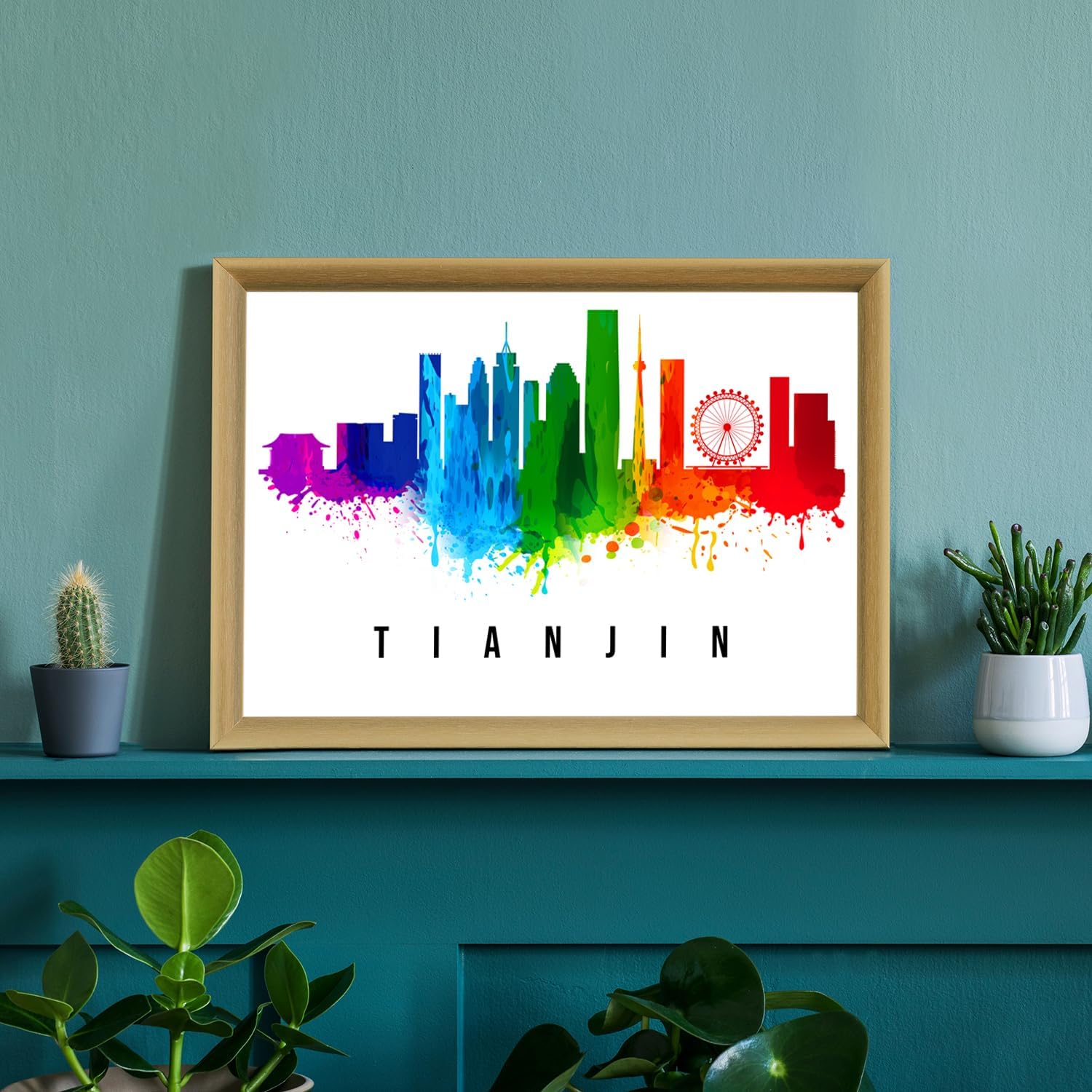 Pera Print China Poster, China-Tianjin Poster, China Illustration Skyline City Poster, Modern Skyline Poster, Cityscape and Landmark Print, Home-Office Wall Art Decoration