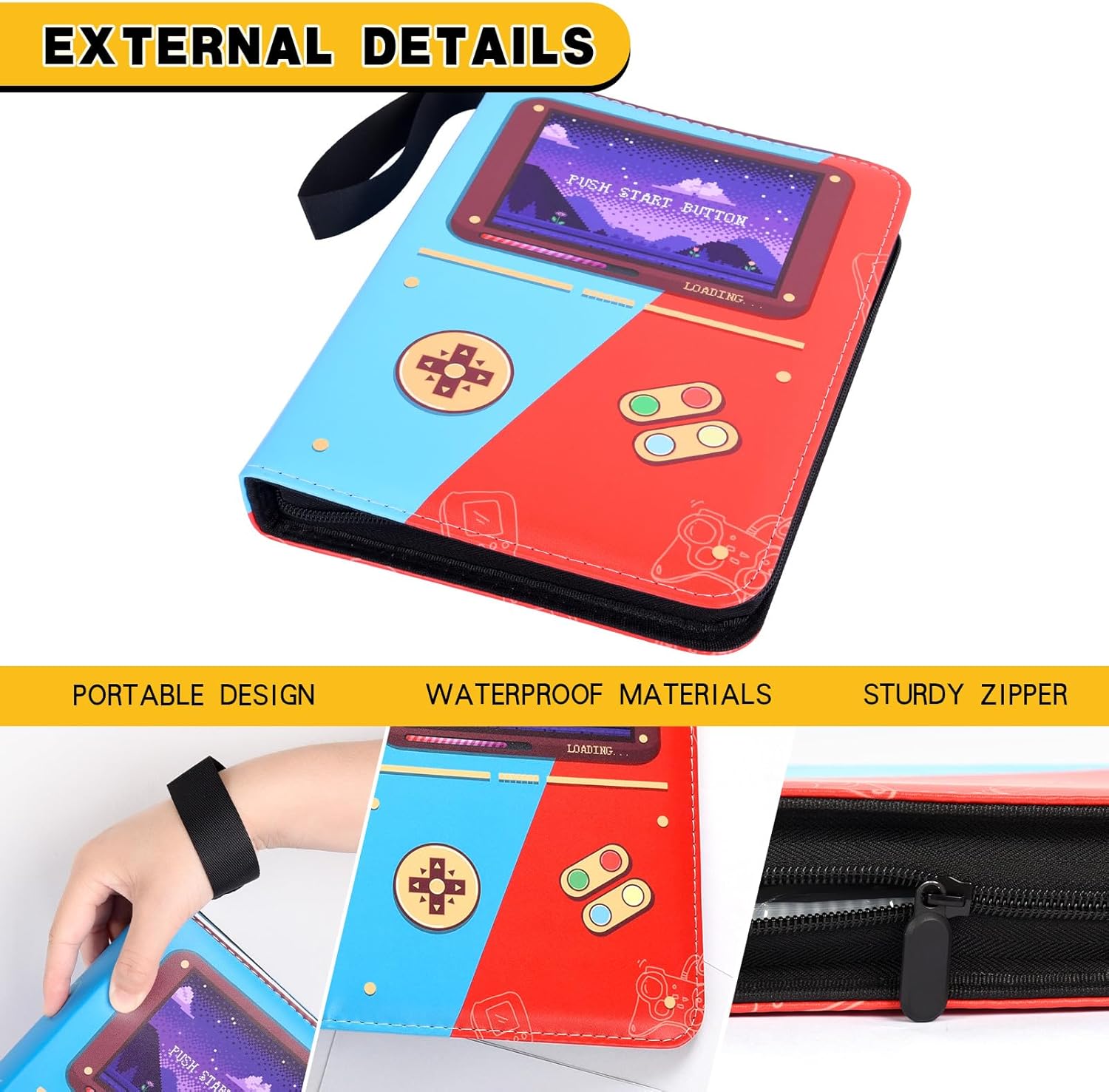 4 Pocket Trading Card Binder, Card Collection Binder with 50 Removable Sheets, Portable Waterproof Card Album Holder Zipper