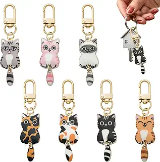 [VEAGIA] 猫 キーホルダー 6個入り/7個入り キーホルダー 可愛い 文芸風 カップル、親友向け プレゼントに最適 キーリング バッグチャーム 男性と女性が同じタイプ