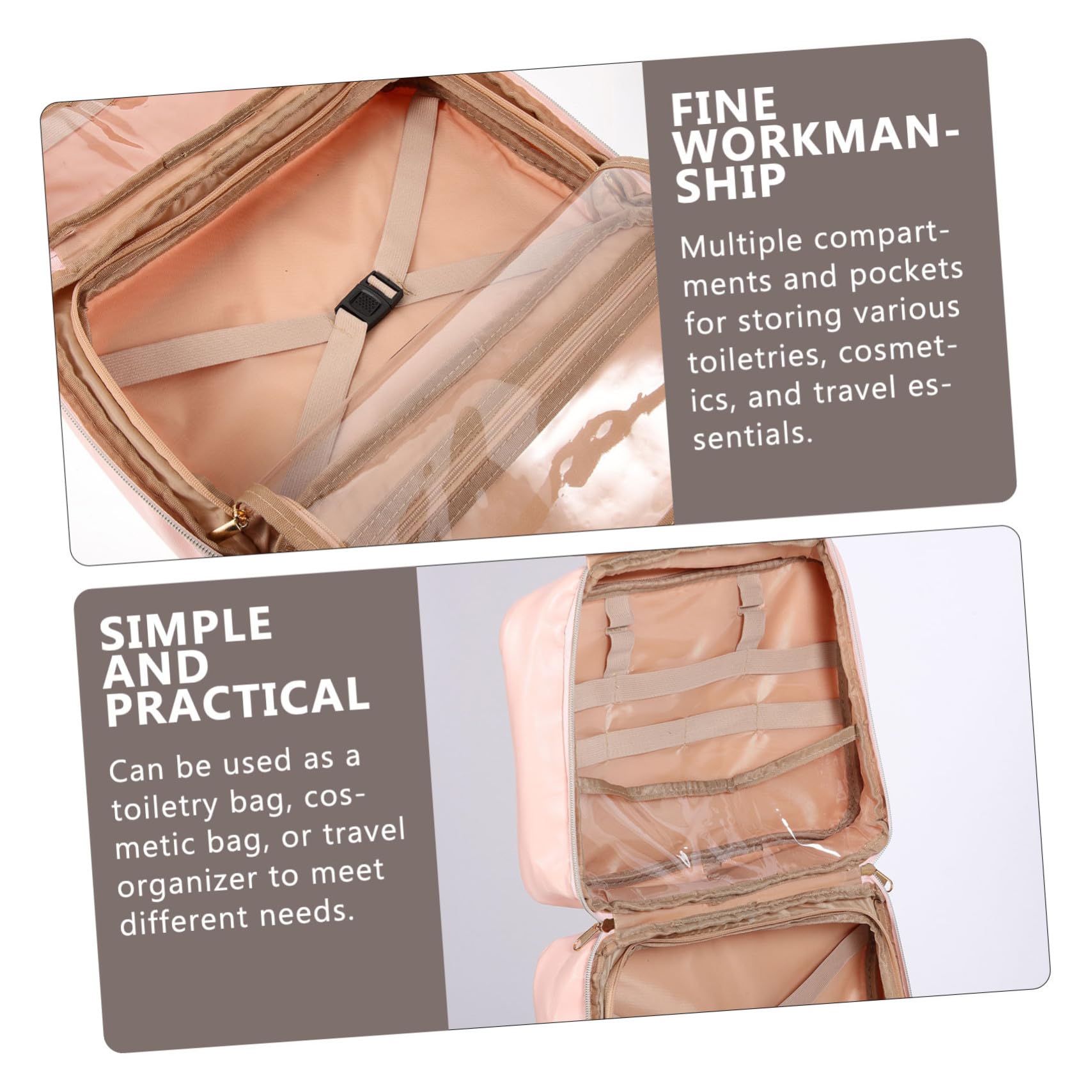 Borsa da Toilette con Gancio Portatile in PU Pelle Organizer Multiuso per Viaggio Donna Ampia Capienza con Manico per Cosmetici e Articoli da Bagno