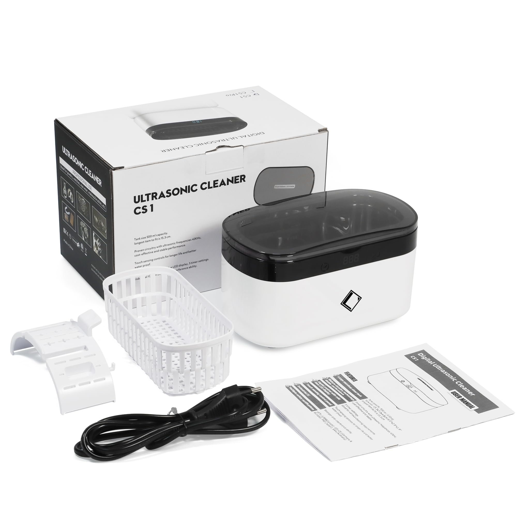 LifeBasis Nettoyeur Ultrasonique 42000Hz, 500ML Nettoyeur à Ultrasons Portable avec Panneau Tactile et 5 Modes pour Lunettes,Bijoux, Montre,Pinceaux de Maquillage