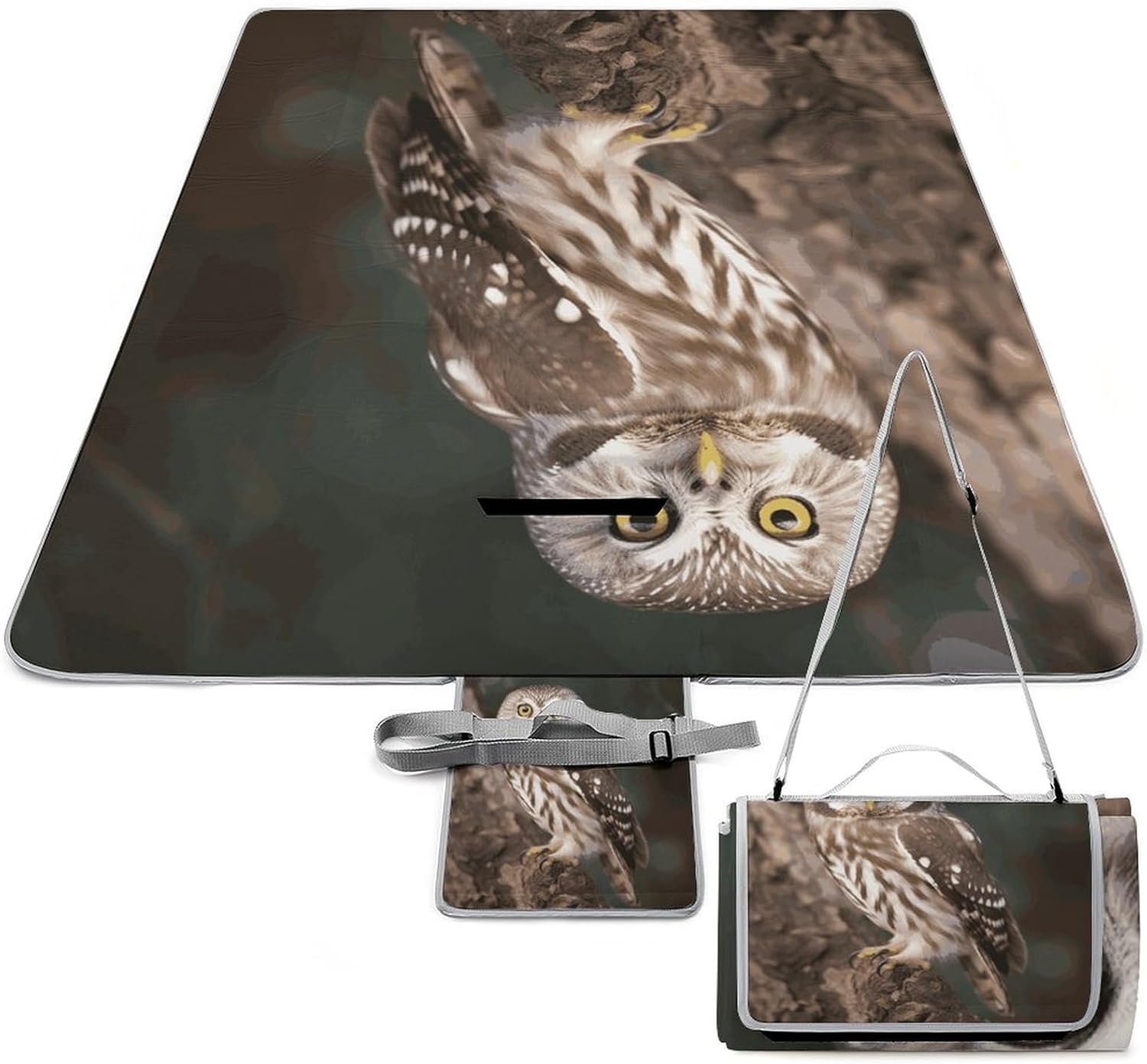 Outdoor Picnic Blanket Extra Large Beach Blanket Waterproof Picnic Mat Wildlife Animal Owl Camping Blanket Portable with Carry Strap Park Blanket for Grass Camping Park