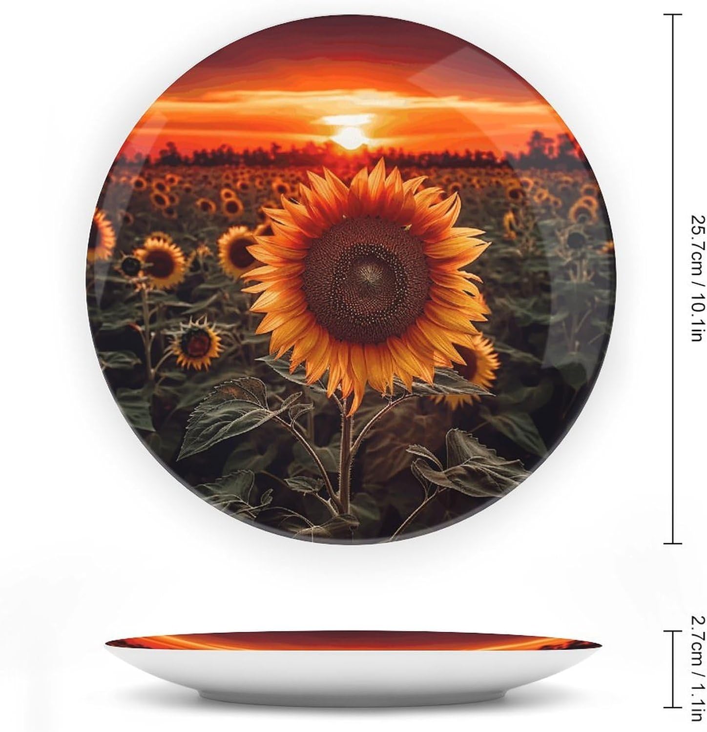 Bone China Decorative Plates Sunset Sunflower Ceramic Decorative Plate Wall Decor with Display Stand Ceramic Ornaments for Wall Hanging Decoration