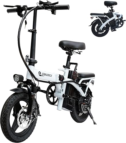 EBKAROCY Bicicletas eléctricas para adultos, motor de 400 W, velocidad máxima de 22 MPH, neumático de 14 pulgadas, batería extraíble de 48 V 15 AH