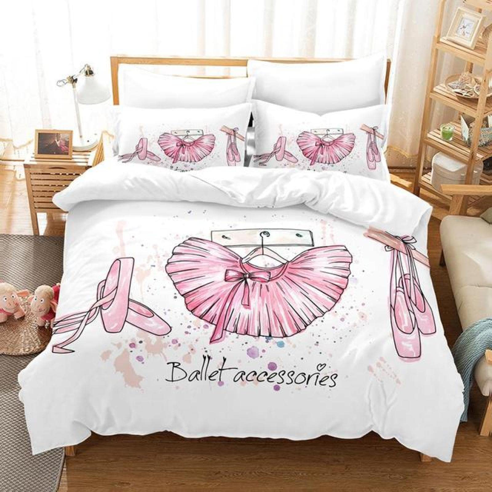 Pościel 200 x 200 cm, buty do tańca, zestaw pościeli z zamkiem błyskawicznym, dla dzieci, chłopców, dziewcząt, młodzieży, miękka, oddychająca poszewka na kołdrę z mikrofibry + 2 poszewki na