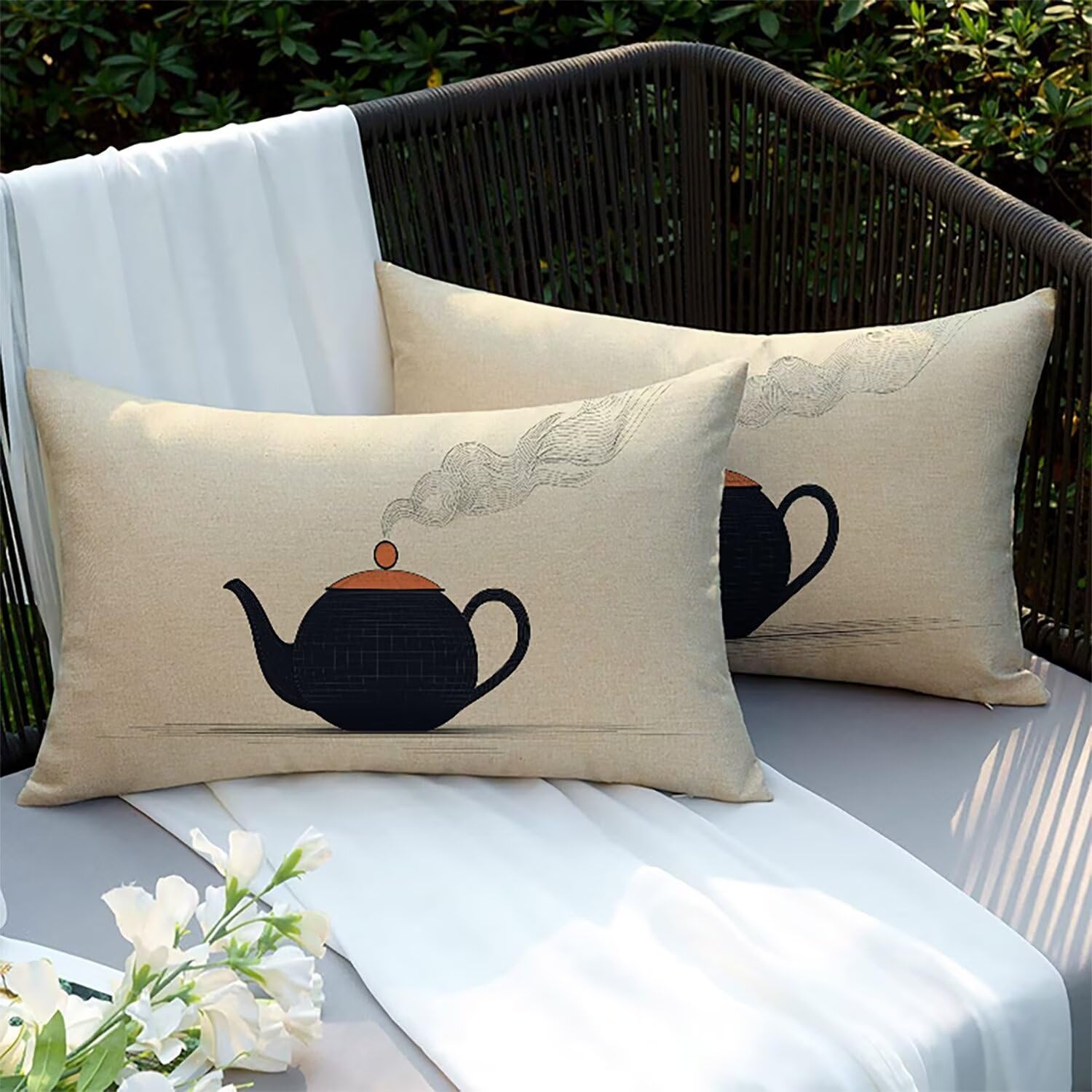 Housses de coussins lin 70x40cm lot de 2 imperméables XC-9489 pour jardin