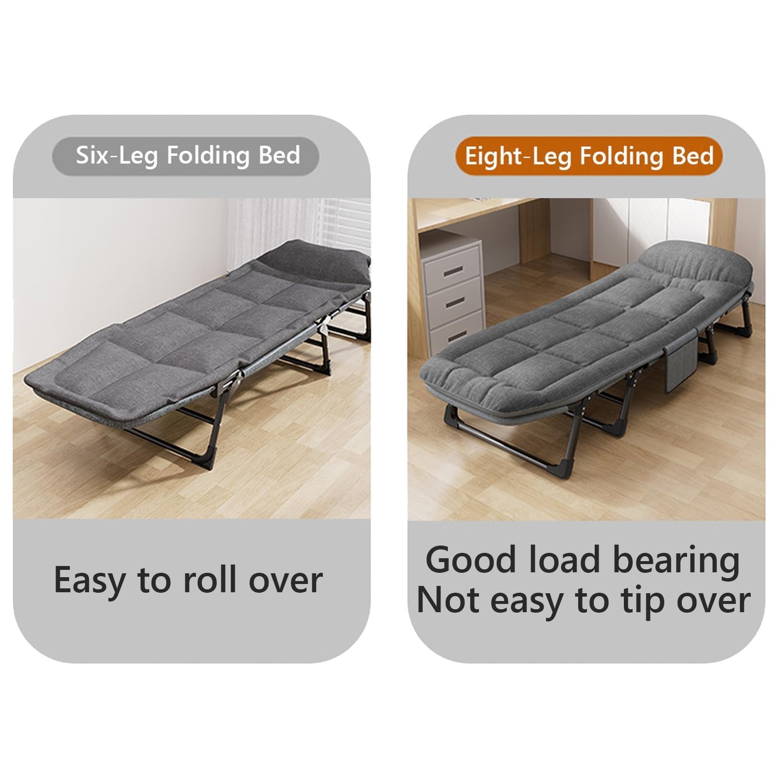 Lit pliant portable avec matelas – Cadre en métal durable pour le camping, le bureau et l'extérieur, tissu en velours côtelé épais, design peu encombrant, installation facile