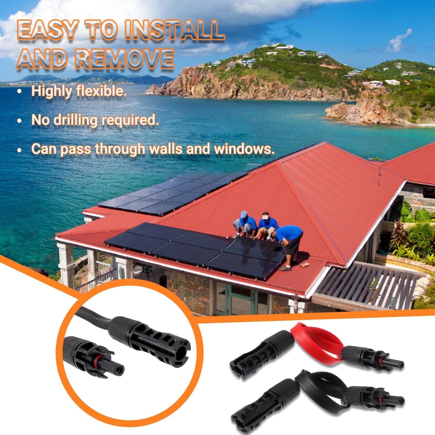 Produktbild von 2x 35 Cm Solar-Flachkabel 6 Mm² (10 AWG) – Ultraflach, 1,8 Mm, IP67, Für Balkonkraftwerke & Photovoltaik
