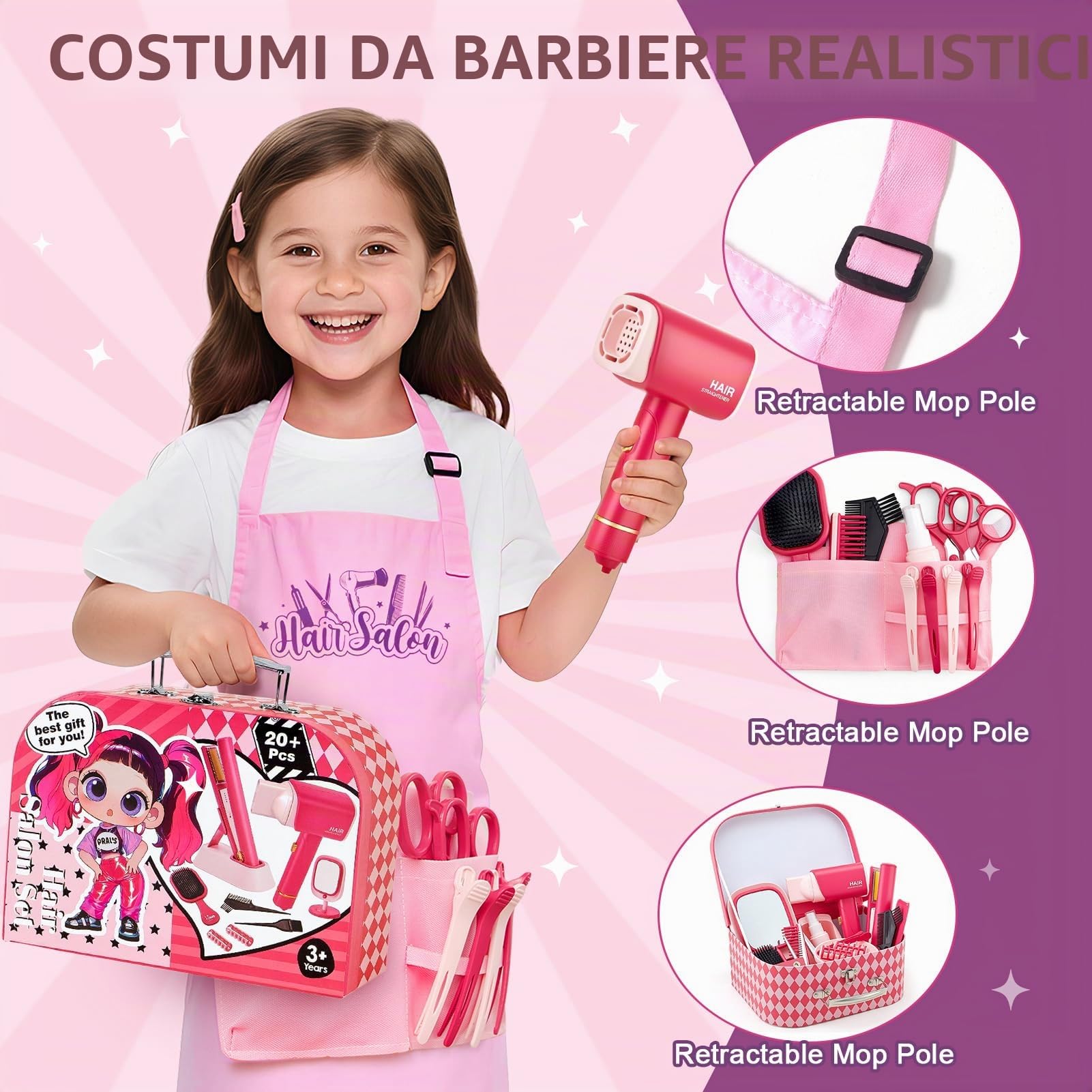 Toylink Set Parrucchiera e Trucco per Bambina con Asciugacapelli, Piastra, Specchio, Pettini, Forbici, Valigetta Bellezza, Valigetta Bellezza Giocattoli Finti Regalo Bambina 3 4 5 6 7 8 Anni