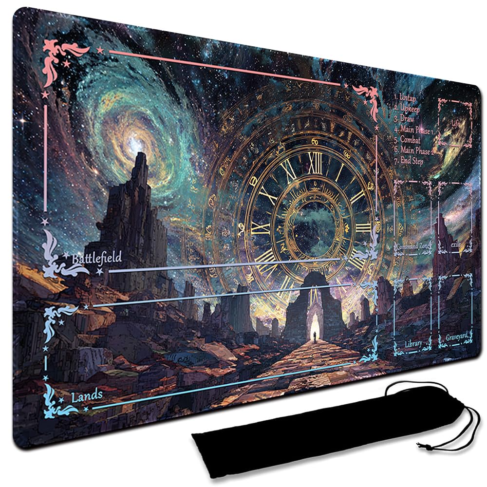 Large Art Gaming Playmat with Carrying bag, Custom Design Card Game Mat for mtg Playmat, Suture the edges,Compatible with Standard Card Sleeves 60CM x 35CM (With Zone,8)