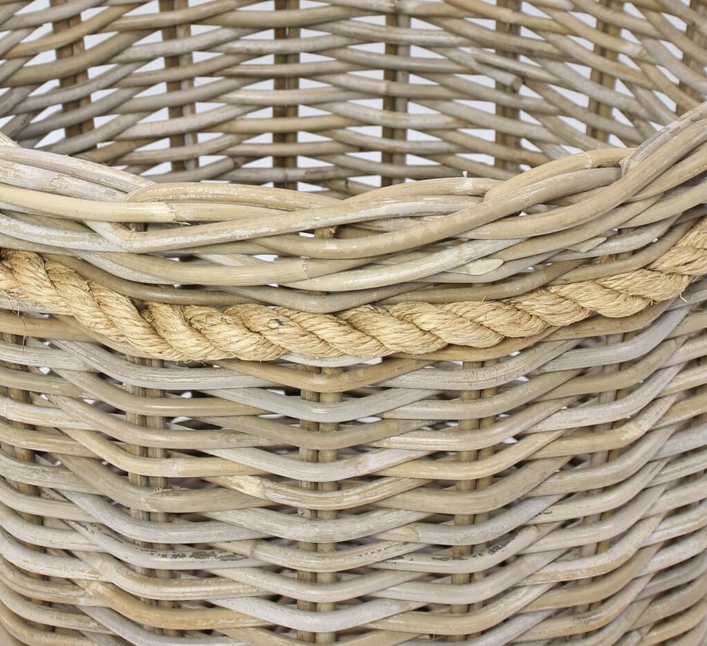 Dekoleidenschaft großer Rattan-Korb "Koboo-Grey" 50 cm hoch, Aufbewahrungskorb, Wäschekorb geflochten, Spielzeugkorb, Blumen-Übertopf rund, Flechtkorb für Wohnzimmer, Badezimmer & Outdoor