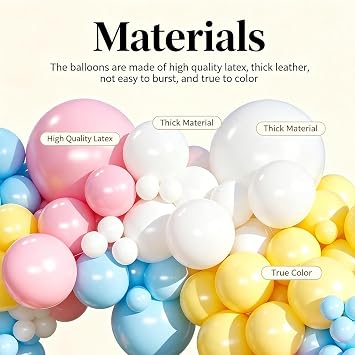 Pastel Balloon Arch Kit, 146Pcs Blue Pink Yellow White Balloons