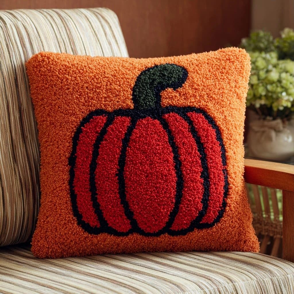 Henypt DIY Latch Hook Cushion Kits Pumpkin
