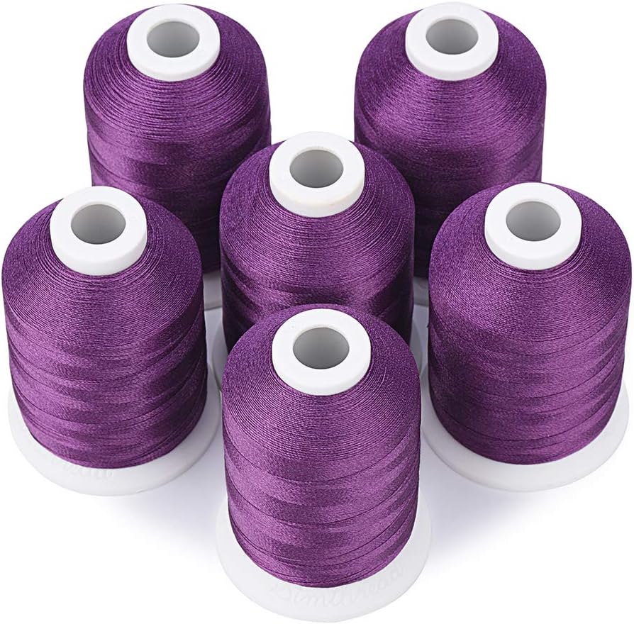 Simthread 6 Purple Polyester Machine Embroidery Threads 1000M(1100Yards) for Brother Babylock Janome Pfaff Singer Bernina Home Embroidery and Sewing Machines (Voilet Purple)