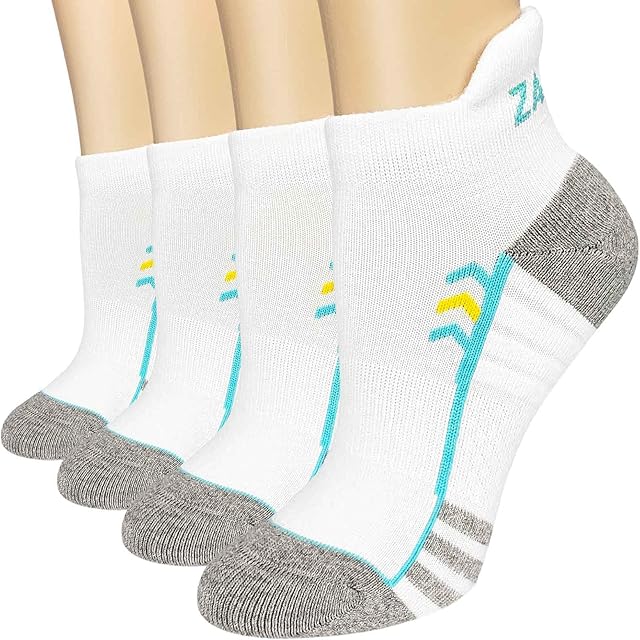 PUTUO Sports Trainer Socks for Women: Running Ankle Sock Ladies Low Cut Cotton Cushioned Walking Athletic Socks 4 Pairs