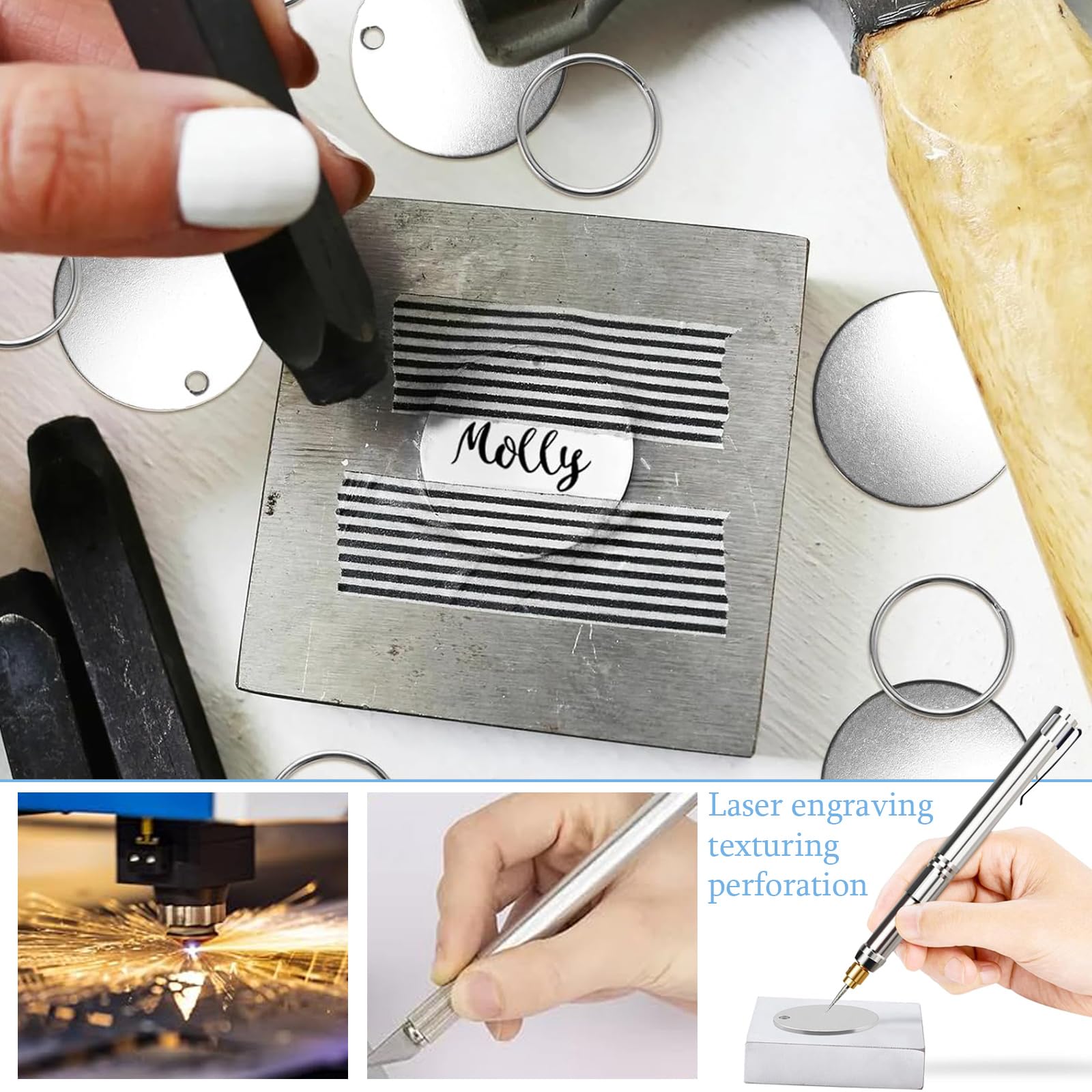 24 Portachiavi Con Ciondolo Vuoto In Acciaio Inox, Forme Cuore Cerchio Rettangolo, Con Scatola Portaoggetti, Per Targhe Personalizzate