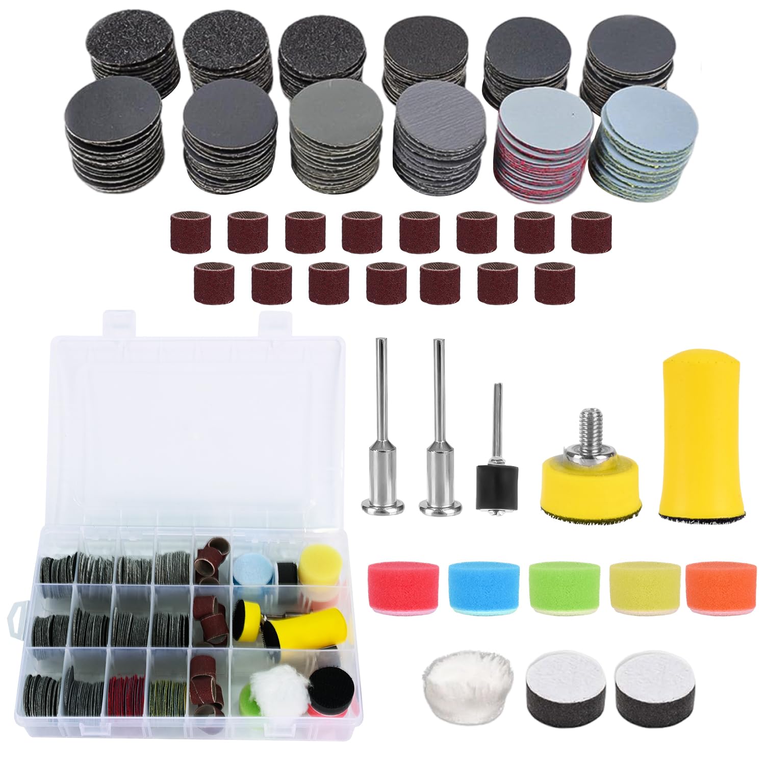 268 Pezzi Dischi Abrasivi 25mm Con Attacco a Velcro,Carta Vetrata per Levigatrice Bagnati e Asciutti,Grana 60-10000 per Accessori Dremel, Legno, Resina, Platorello per Trapano a Batteria