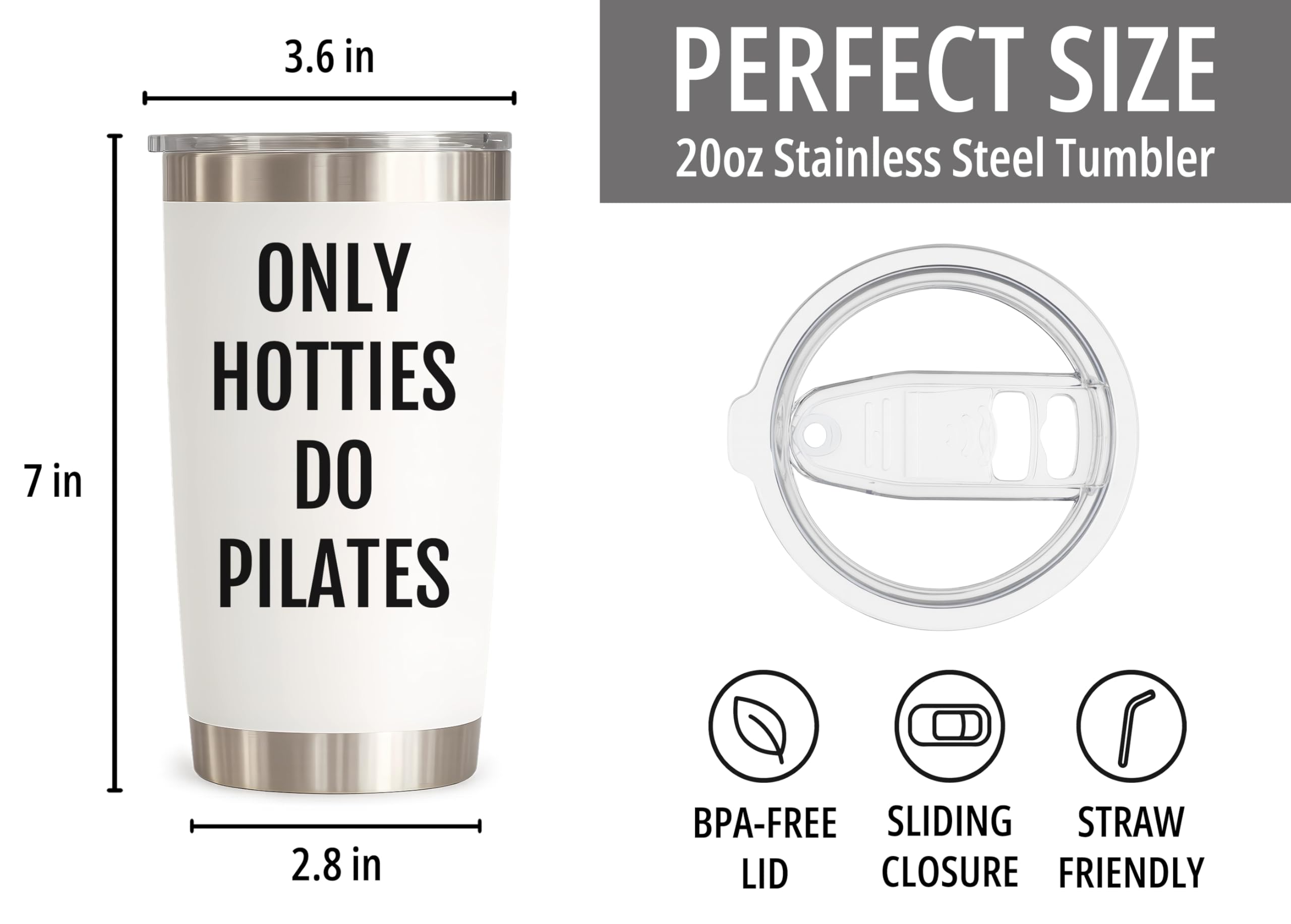 Coveted Goods Pilates Tumbler for Women – Cute Pilates Gift for Instructor, Friend or Coworker – 20oz Stainless Steel Travel Mug with Lid – Insulated Coffee Cup, Keeps Drinks Hot or Cold