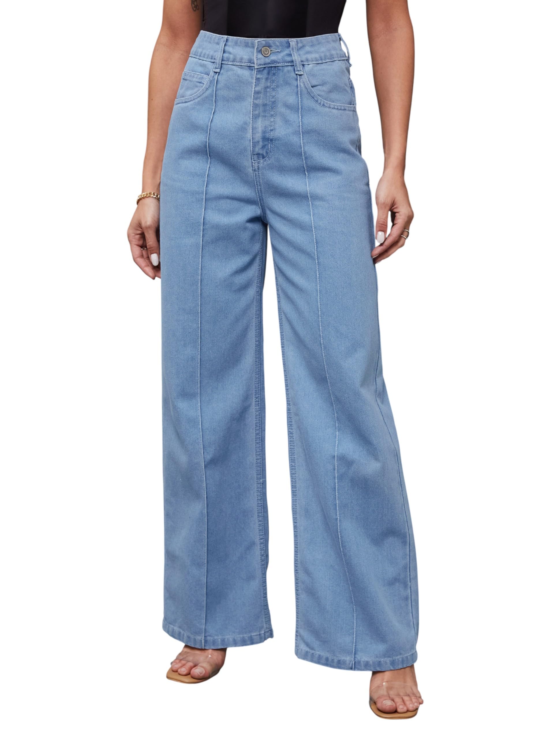 Women's Straight-Fit High-Rise Regular-Length Non-Stretchable Denim Jeans