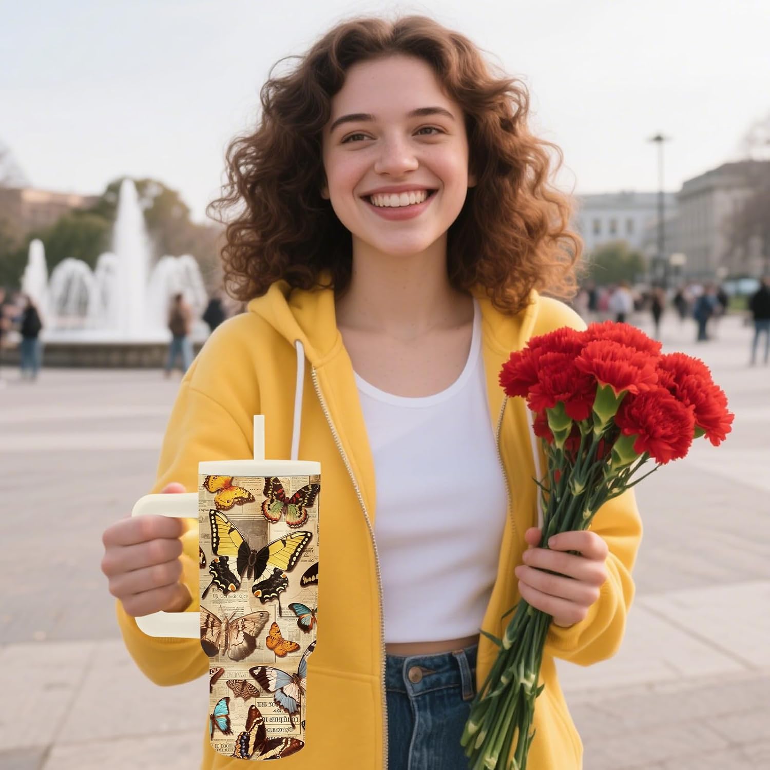 Butterfly Gifts for Women 24 oz Tumbler with Handle and Straw, Stainless Steel Insulated Tumbler, Leakproof, Vintage Butterflies Coffee Mug Travel Insulated Cup - Butterfly Lovers Birthday Gifts Cup - Image 7