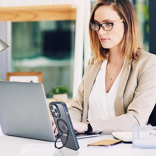 Miniatura 8 de Funda para iPhone 15 Pro con anillo magnético con soporte giratorio de 360°, protector a prueba de golpes, translúcido mate, TPU para iPhone 15 Pro