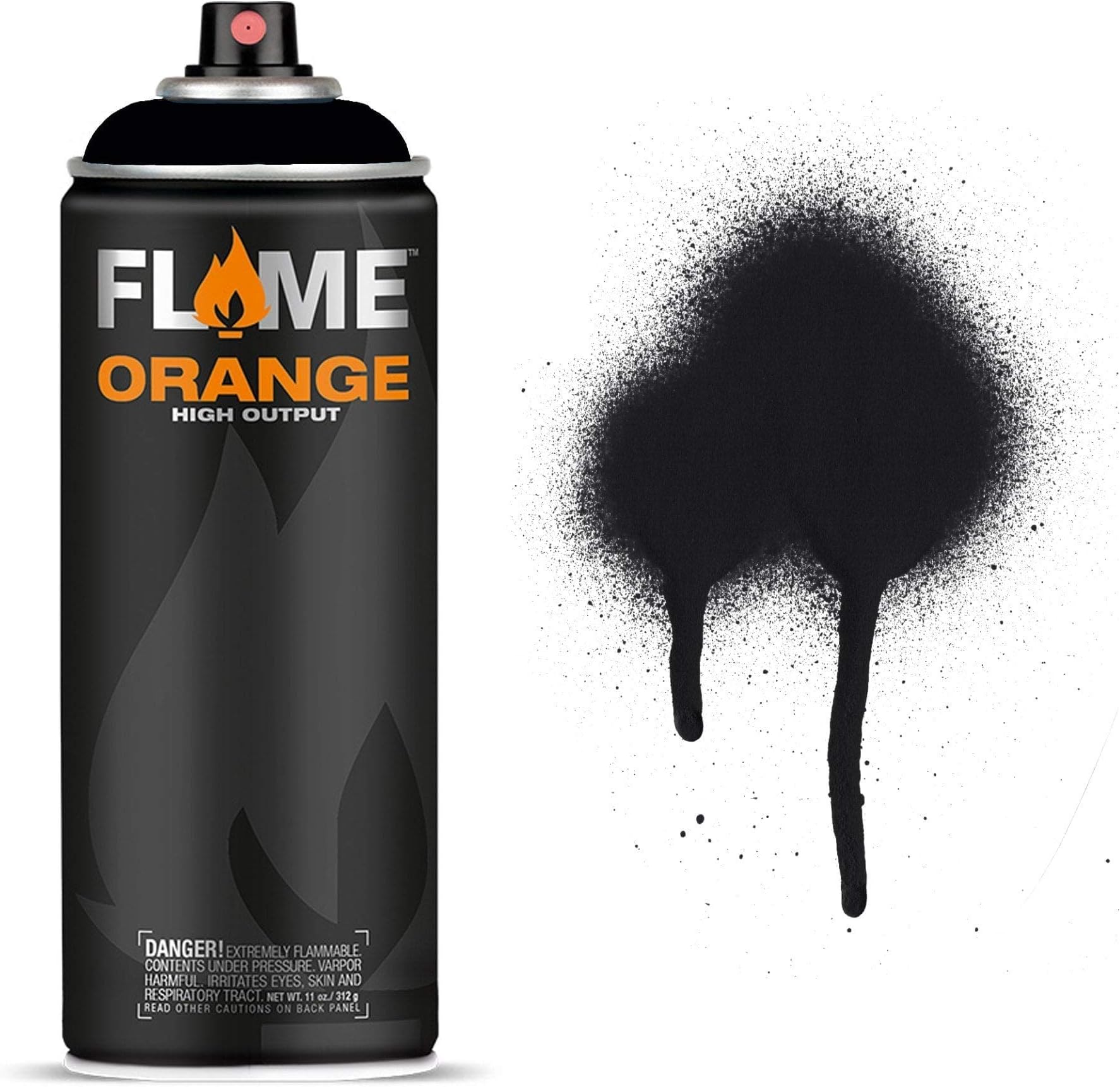 Molotow Flame Orange Spray Paint - Matt Acrylic 400ml Can Deep Black FO-904