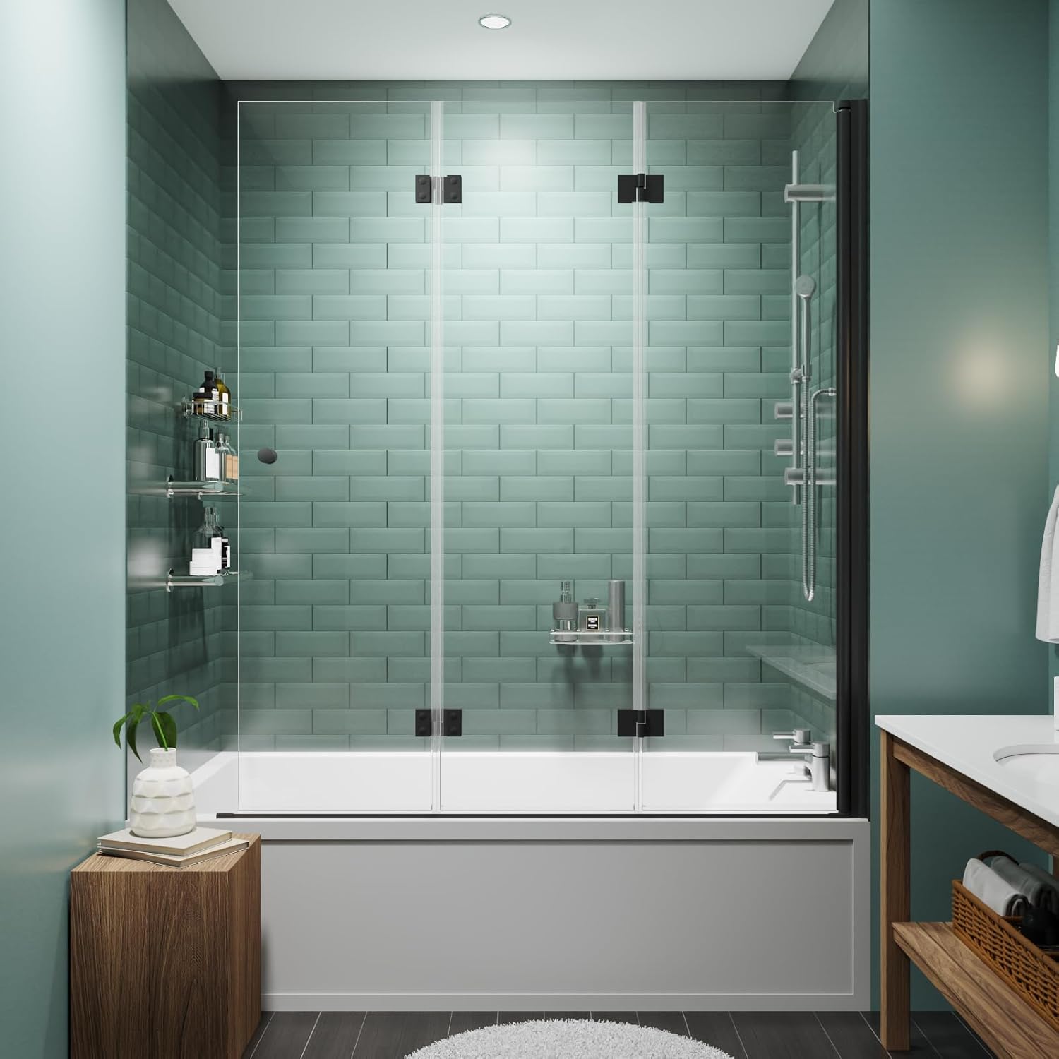 GroGro 51" Wx58 H Bathtub Shower Door,Semi-Frameless Foldable Hinged ...