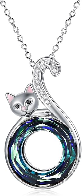 Cat Gifts for Cat Lovers, Sterling Silver Cat Pendant Necklace, Birthday Jewellery Gifts for Women Her Wife